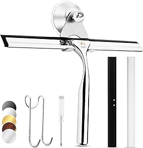 Edelstahl Duschabzieher mit ergonomischem Griff und Saughalterung für Badezimmer und Dusche