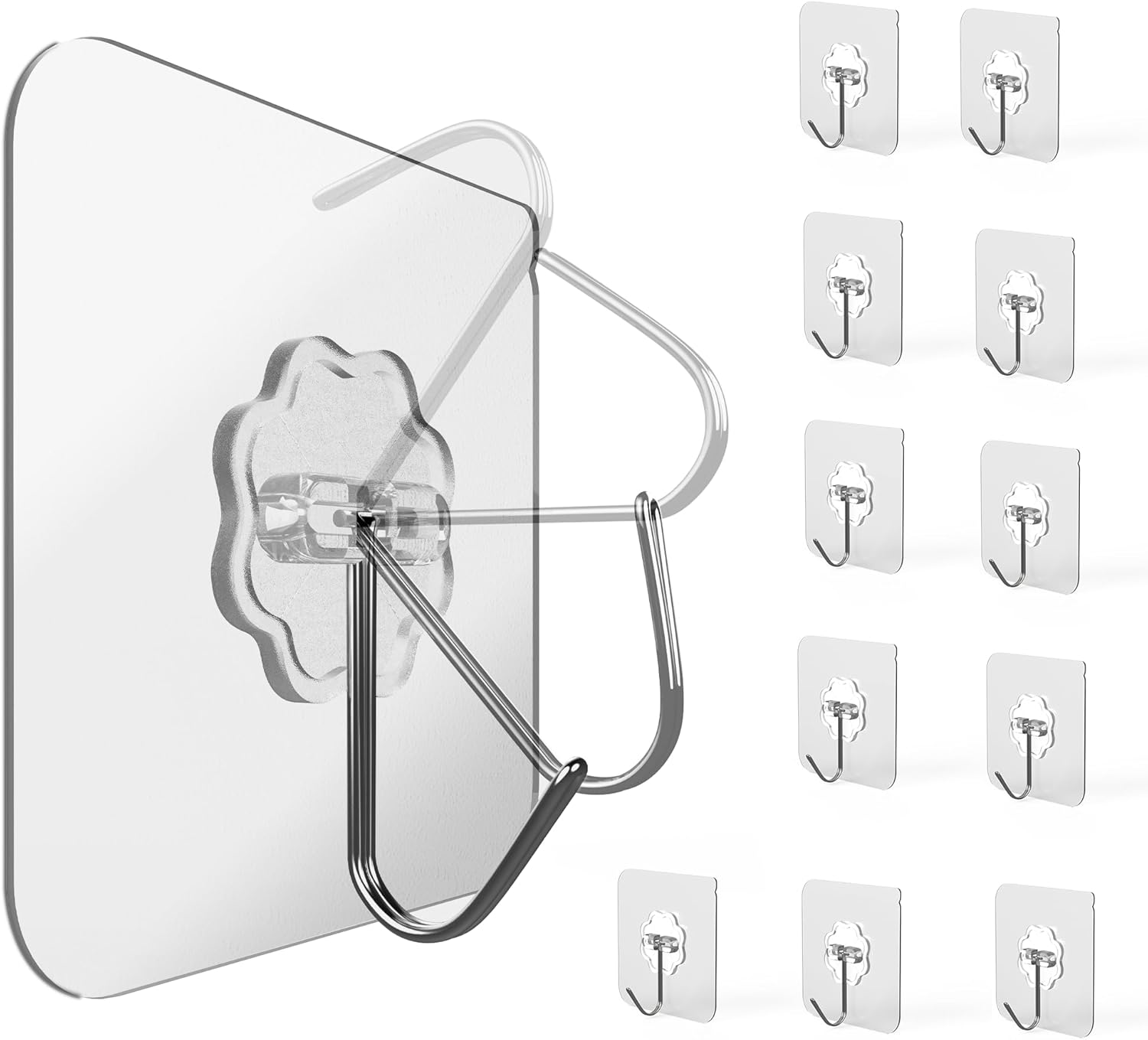 Menz Selbstklebende Klebehaken Transparent – Extra starke, wasserfeste Wandhaken ohne Bohren für Bad, Küche & Haushalt Transparente selbstklebende Klebehaken von Menz, wasserfest und extra stark haftend für Bad, Küche und glatte Oberflächen