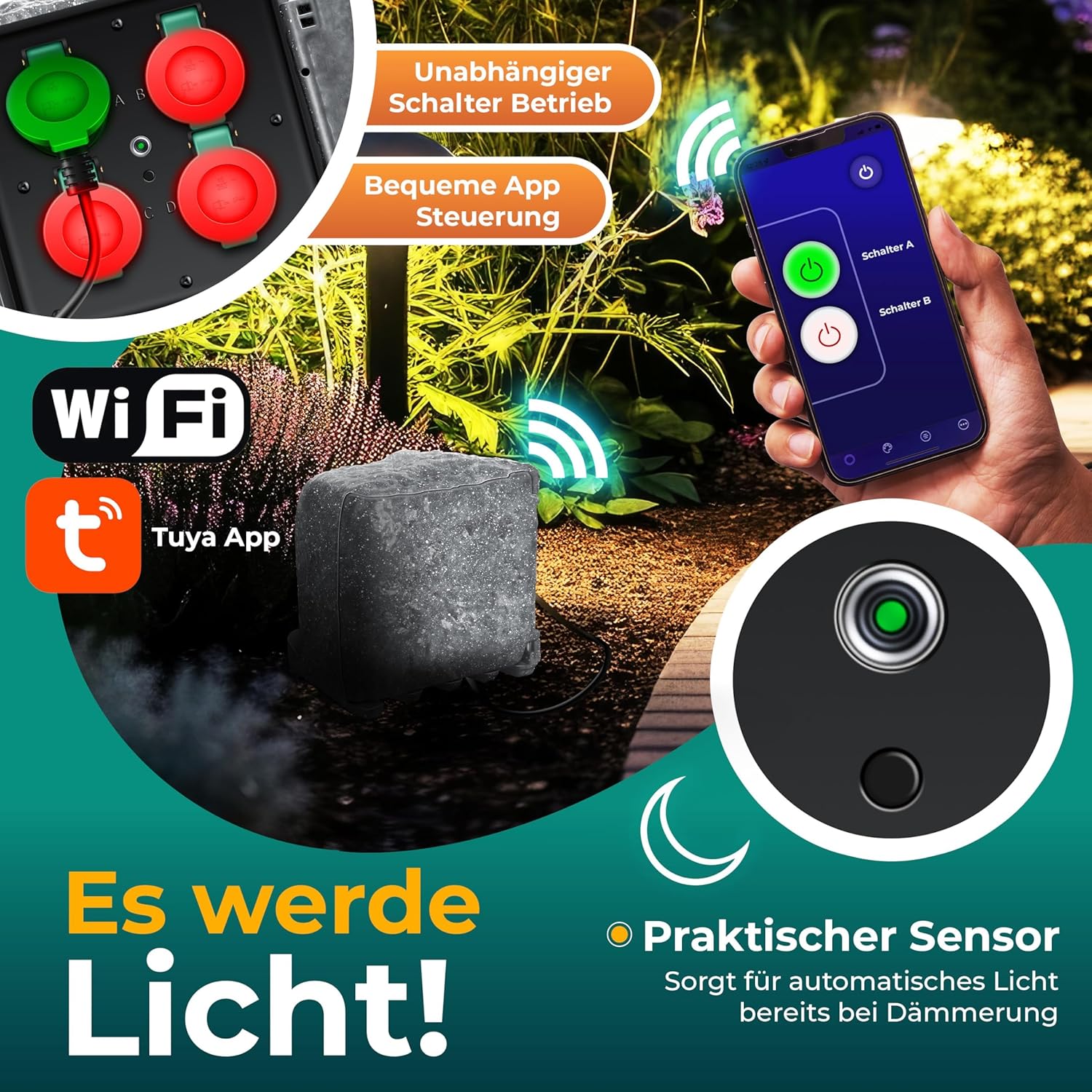 KESSER Gartensteckdose Steinoptik – robuste Außensteckdose für Terrasse & Garten KESSER Außensteckdose in Steinoptik – wetterfeste Gartensteckdose mit mehreren Steckplätzen für Außenbereich
