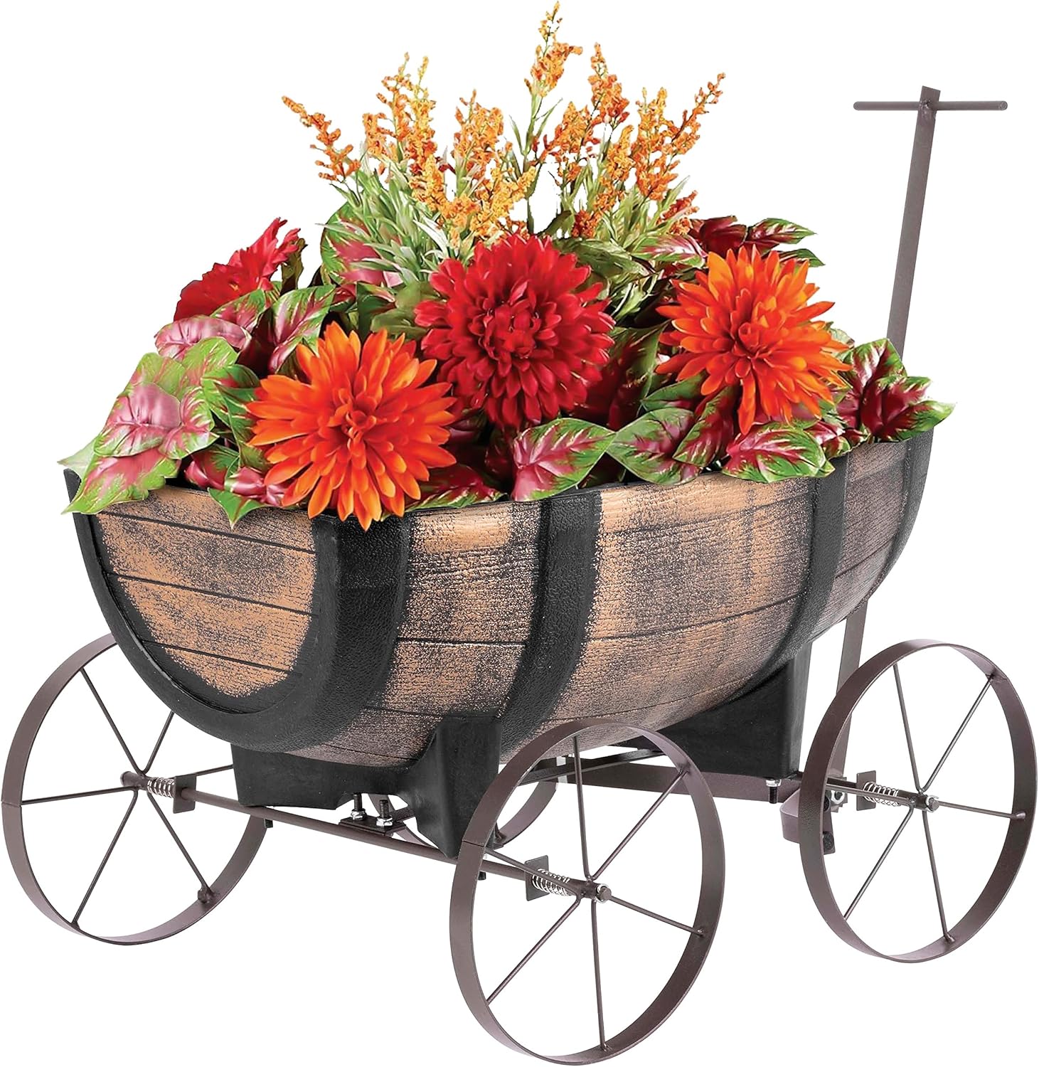 Blumenwagen aus Whiskyfass – Garten-Pflanzschubkarre als rustikale Deko für Terrasse & Garten Rustikaler Blumenwagen aus Whiskyfass – Garten-Pflanzschubkarre als dekorativer Pflanzständer