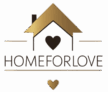 Goldenes HomeForLove-Logo mit stilisiertem Hausdach und Herzsymbol in elegantem, minimalistischen Design.
